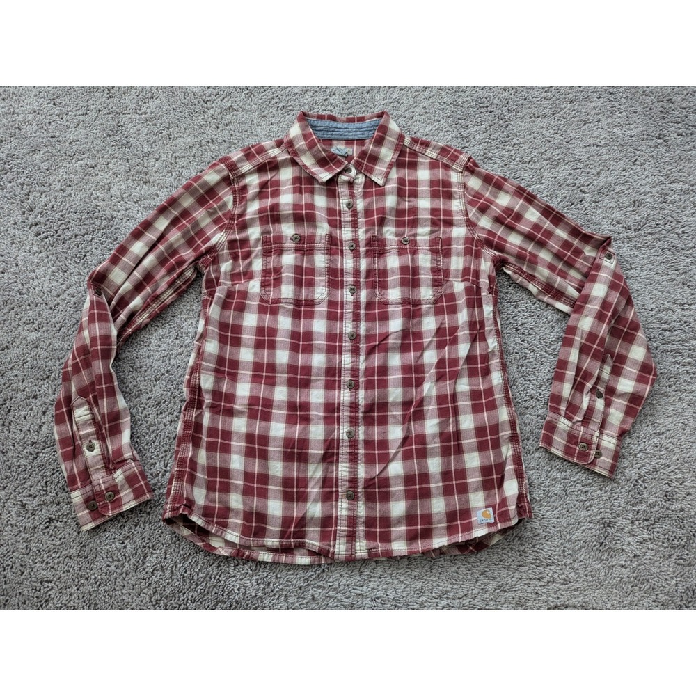 Carhartt Button Up Shirt Boys Youth Small (4/6) Red Plaid Flannel Long Sleeve